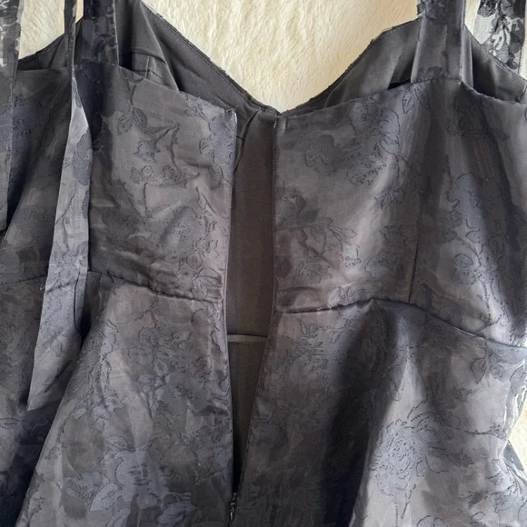 Lulus Glamorous Sweetie Black Burnout Tie-Strap Bustier Midi Dress XL LBD Floral - Picture 9 of 12